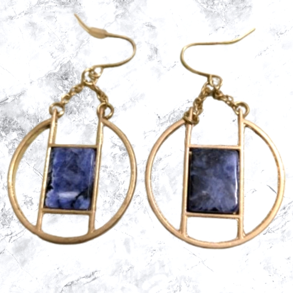 Blue Kyanite Hoop Dangle Earrings